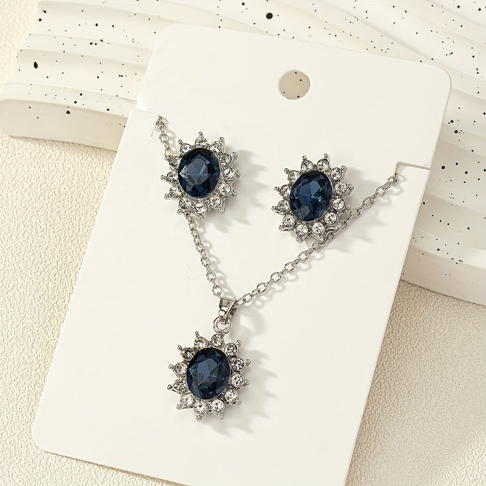 Exquisite Sparkling Flower Jewelry Set, Adorned with Multi-Color Gemstones - Picture 2 of 3